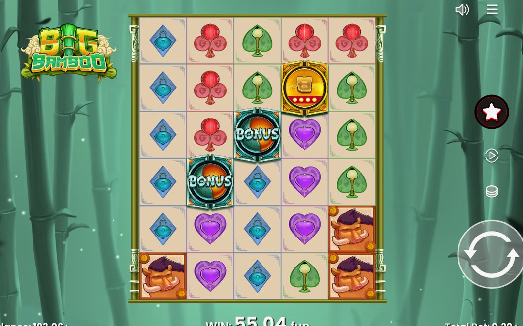 Win screen with paying lines highlighted on the grid
